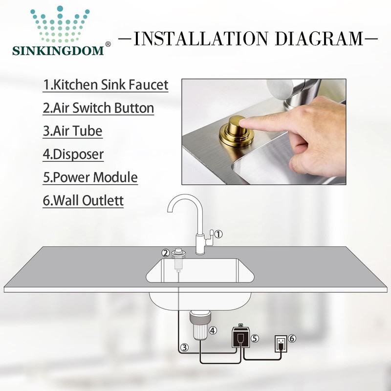 SINKINGDOM SinkTop Air Switch Kit with Champagne Bronze Long Button
