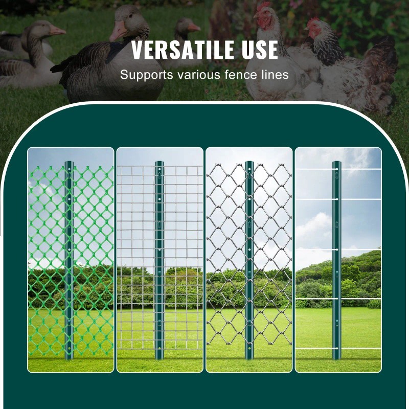 3 Feet Heavy-Duty Green Metal Fence Posts 10-Pack T-Post for