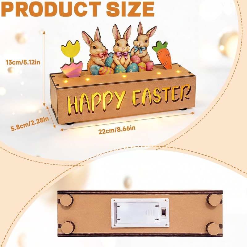 Happy Easter Decorations with LED Lights, Wooden Easter Decor Gifts