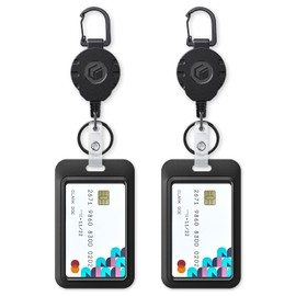 Pawfly 2 Pack Sliding Badge Holder Vertical Plastic Case with Retractable Keychain Badge Reel for up to 8 oz Hard Card Protector for ID Credit Cards Proximity Key Cards Driver’s Licenses and Passes