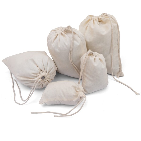 BigLotBags Pack of 25 (8 x 12 Inches) Premium Cotton Muslin Bags 100% Organic Cotton Single Drawstring Premium Quality Eco Friendly Natural Reusable Bags