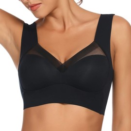 WOWENY Wireless Bras Bralette for Women Crop Top Comfort Bra Tops Thin Soft Bras Bustier Black M
