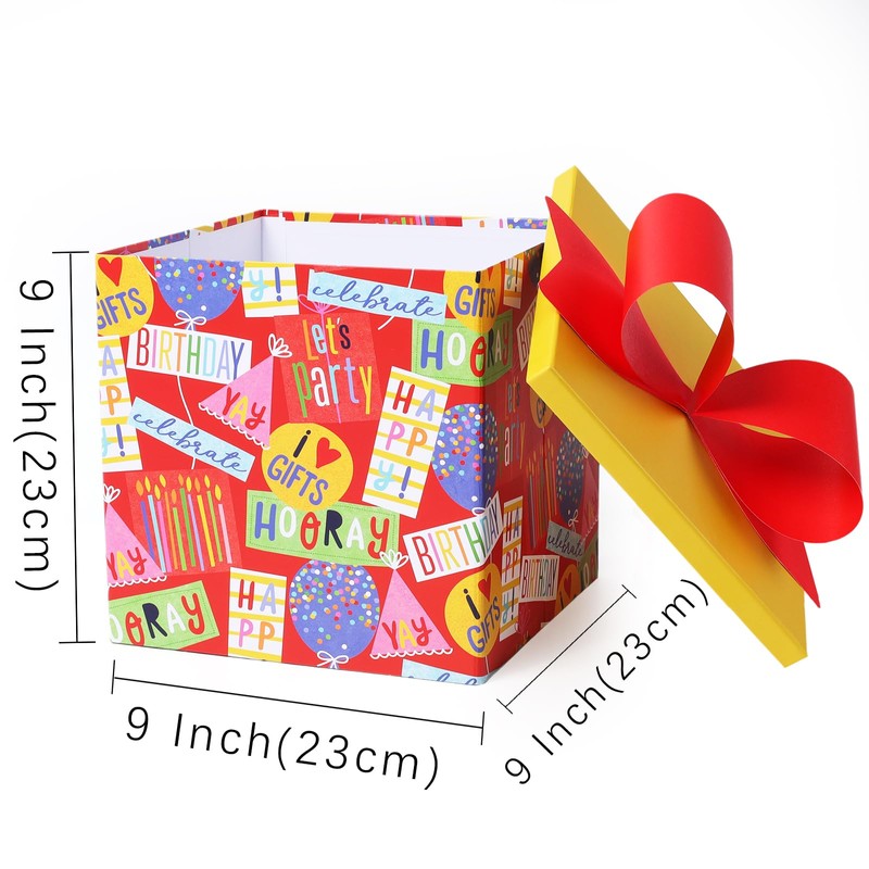 BIOBROWN Medium Birthday Gift Boxes with Lids for Presents, 9x9x9