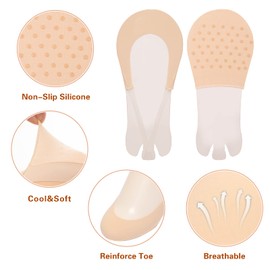 MANZI Invisible Half Toe Topper Socks Slingback Liner Socks with Transparent Elastic Strap 6 Pairs Nude