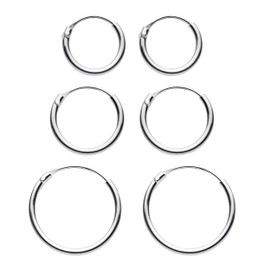 Dew Sterling Silver Sleeper Hoop Earrings, Set of 3-11mm, 13mm, 15mm