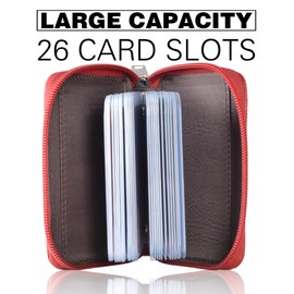 Outrip Genuine Leather Credit Card Holder ID Business Card Case Wallet 26 Card Slots (red)
