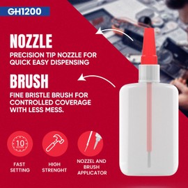 GH1200 (2-in-1) Super Glue with Brush Applicator & Nozzle, Mess Free Superglue Brush, Instant Never Dries, 3000 CPS Ca Glue, No Stain Clear Glue, Super Glue for Plastic, Rubber & More