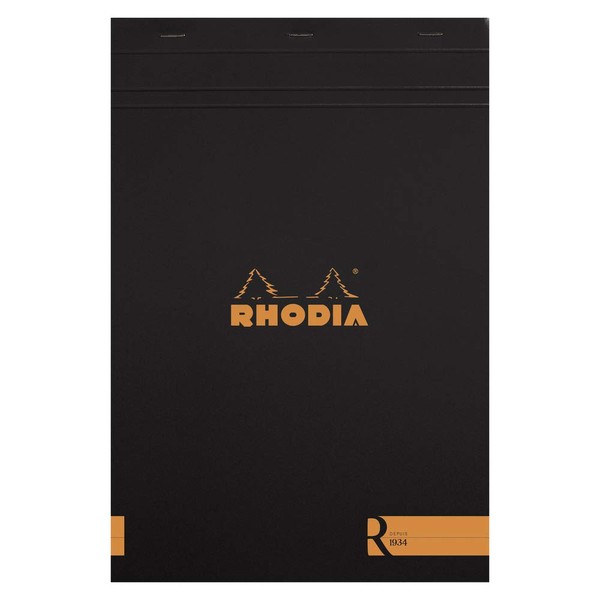 Rhodia"R" Premium Stapled Notepad - Blank 70 sheets - 8 1/4 x 11 3/4 - Black Cover