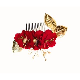 Generic Pranodhika Creation Women Rose Hairpin (Red and Golden), 1 Count (Pack of 1)