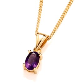 9ct Yellow Gold on Silver Amethyst Oval Pendant Necklace - February Birthstone + 16 18 20 inch Chain (20)