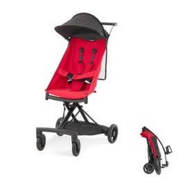 évolur Roamer Ultra Lightweight Stroller, Compact One-Hand Self-Standing Fold Travel Stroller with 5-Point Safety Harness, Adjustable Sun Canopy, 360° Rotating Wheels with Cup Holder - Red