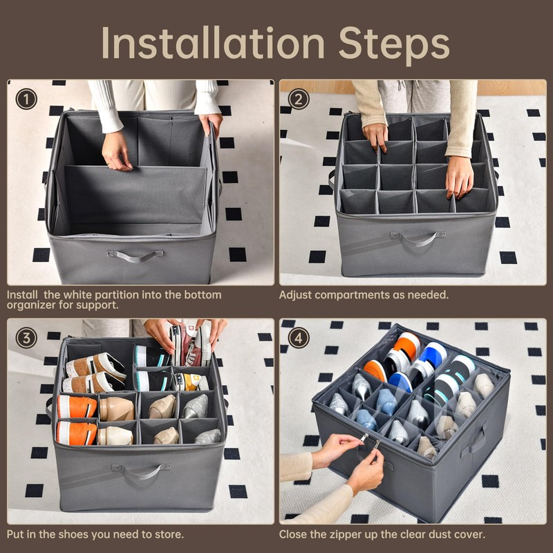 INSTY 2 Pack Shoe Organizer for Closet,Fits up to 32
