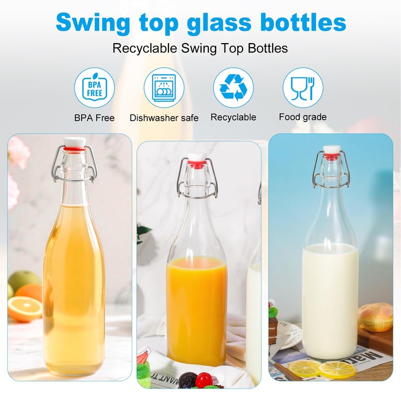 33OZ Swing Top Glass Bottles,2 Pack with Airtight Closures for