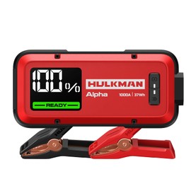 Hulkman Alpha,Ultra Red,1000A 37Wh Jump Starter, Portable, Stylish,12V Jump Box with Jumper Cables,45-Min Full Recharge,24-Month Standby,3-Step Easy Start,IP65,LED Display,for 6.5L Gas/3.0L Diesel