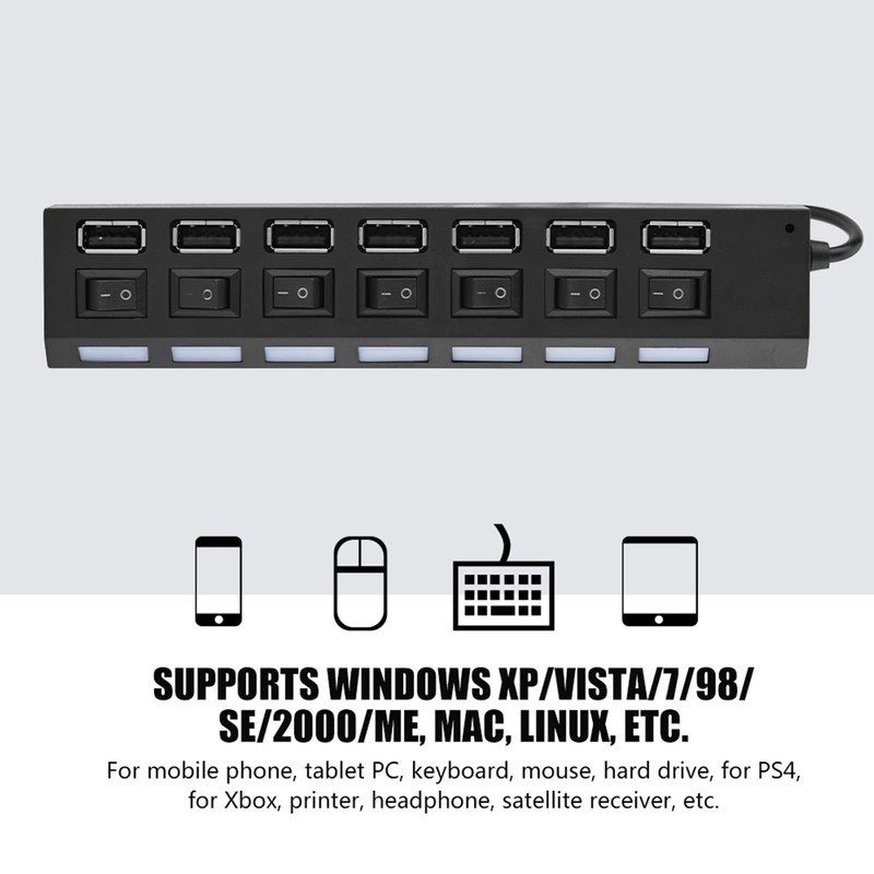 7-Port USB 2.0 Hub, 480Mbps 7 Port USB Hub No