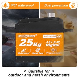 HobbyPark 25KG High Torque RC Servo Waterproof Full Metal Gears Steering Servo for 1/8, 1/10, 1/12 RC Cars Trucks Crawlers Robotic with 25T Servo Horn 180° Degree Programmable 8.4V HV (25kg Torque)