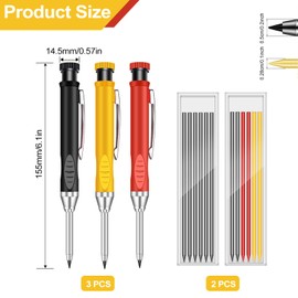 5 Pcs Set Work Pencils for Builders, Metall Carpenter Pencil With Carpenters Pencil Sharpener And Tracer Pencil Refills, Pica Construction Joinery Tools Pro Deep Hole Pencils for Deep Hole Marker