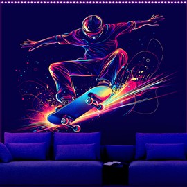 AOHMPT Blacklight Tapestry,Glow in the Dark Tapestries, UV Reactive Sports Style Poster, Baseball , Football , Basketball , Skateboard Tapestry, Perfect for Bedroom, Dormitory, and Living Room Wall Décor 79L" x 59W"