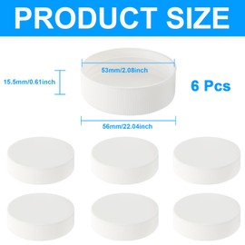 6-Pack 53mm Screw-On Water Bottle Caps with Foam Liner – Universal Fit for 5-Gallon Jugs, Leak-Proof & Durable Replacement Lids (53-400 Thread Size, Not for Snap-On or Glass Bottles) White
