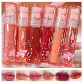 Yasovigi 6pcs Jelly Lip Gloss Bear Lip Stain Hidratante Watery Lipstick Impermeable Larga Duración Mejillas Cosméticos Belleza Tinte de Labios Maquill