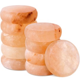 Swiffen 10 Pack Flat Round Salt Massage Stones Pink Crystal Hand-Carved Stone Pink Salt Massage Therapy Rocks Bath Ball Tool for Spa Neck Back Arm Full Body, 3.15 x 3.15 x 0.98 Inch