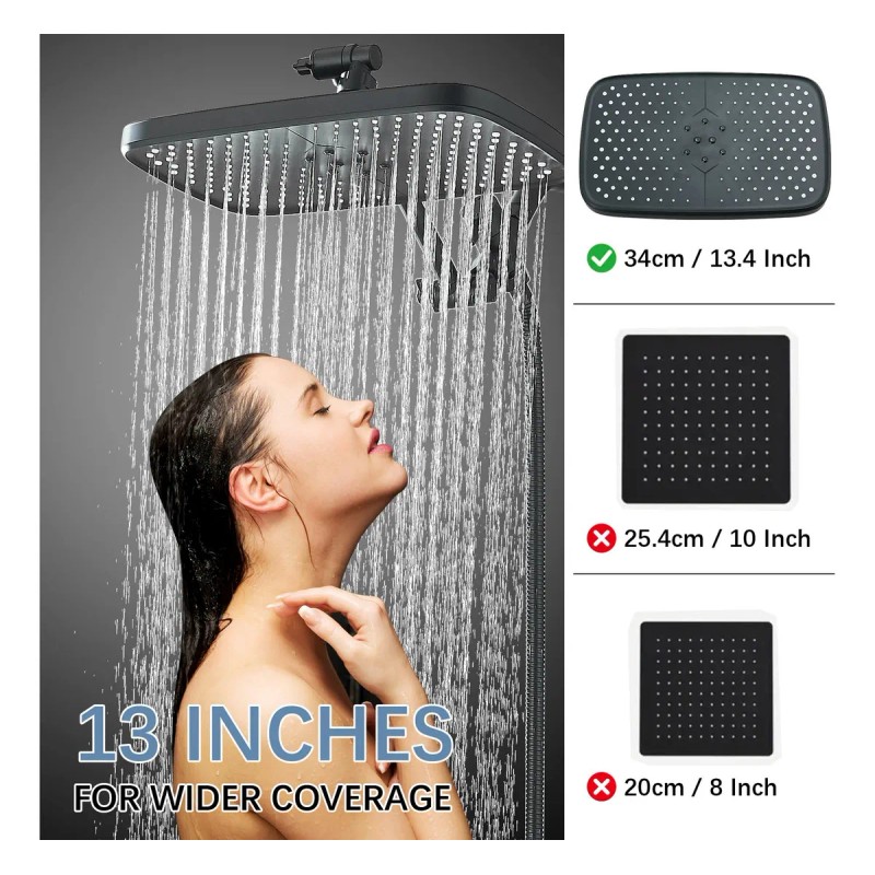 Regadera Cuadrada Negra Con Manguera Tipo Lluvia Y Telefono