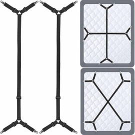 Sujetadores de sábana de Cama - Cruzado Ajustable Tirantes elásticos Sujetasábanas Portaherramientas Correas Clip para sábanas, Fundas de colchón, Cojín para sofá (2 Pcs Negra)