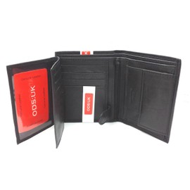 ODS:UK Mens RFID Blocking Soft Leather Trifold Purse Credit Card Holder Id Window and Coin Pouch