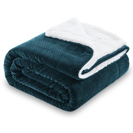 SOCHOW Waffle Sherpa Fleece Throw Blanket, Super Soft Fuzzy Warm, Lightweight Fluffy Reversible Plush Blanket for Bed Sofa Couch, 50 x 60 Inches Blue Coral