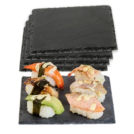 Restaurantware Slate Mini Appetizer Plates 10 Pack of 6 x 6" Foam Feet Charcuterie Stone Plates Rustic Edges Freezable Black Square Serving Display Cheese Boards for Kitchen, Dining, Parties
