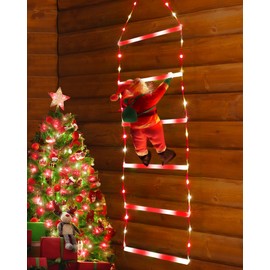 Toodour LED Christmas Light - 2.5FT Christmas Decorative Ladder Lights with Santa Claus, Xmas Decorations Light for Indoor Outdoor, Window, Garden, Home, Wall, Xmas Tree Decor - White & Red
