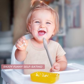 Silicone Baby Spoons, Baby Spoons Self Feeding 6 Months, Infant Spoons for First Stage, Toddler Spoons, Training Spoon Set, Baby Utensils Feeding Supplies, Dishwasher Safe & Boil Safe (Morandi Boy)