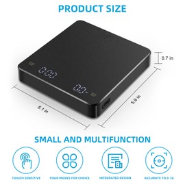 YdseozOA Digitale Kaffeewaage mit Timer, 0,1 g/3 kg, hochpräzise, ​​vielseitige Küchenwaage, wiederaufladbare Espressowaage mit LED-Anzeige mit Tara-Funktion, Einheitenumrechnung
