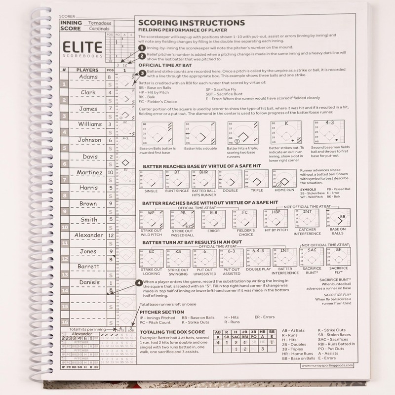 Elite Clipboards Baseball Scorebook - 50 Games Score Book Side