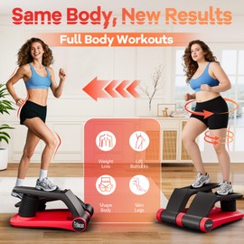 Air Compression Resistance Stepper – Adjustable Mini Stair Climber for Home Cardio Workout, Portable Stepper Machine with LCD Display, Non-Slip Pedals & Resistance Bands (Red and Black)