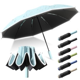 Paraguas Automático Con 20 Varillas,AEGTVA Sombrillas para Uv sol y lluvia,Paraguas Grande de Plegado Invertido Con Borde Reflectante de Seguridad y Doble-varillas,Portátil para Hombres y Mujeres(Verde)