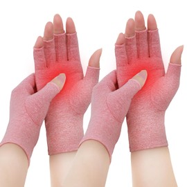 Donfri 2 Pairs Arthritis Gloves Fingerless Compression Gloves for Women Men Relieve Symptoms Rheumatoid Osteoarthritis Raynauds Disease Breathable Comfortable Machine Washable (Pink, S)