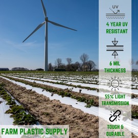 Farm Plastic Supply - White Greenhouse Plastic Sheeting - 6 mil - (32' x 25') - 4 Year UV Resistant Poly Greenhouse Film, 55% Light Transmission Hoop House Cover for Gardening, Agriculture