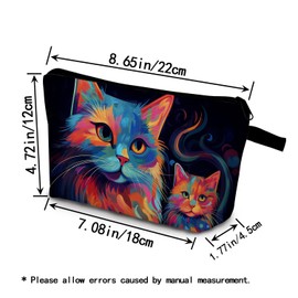YULUENZE Cartoon Cat Makeup Bag Cute Small Organizer Bag with Zipper Cartoon Colorful Kitten Print Cosmetic Bag Kitten Kitty Birthday Presents for Cat Lovers Women Friends