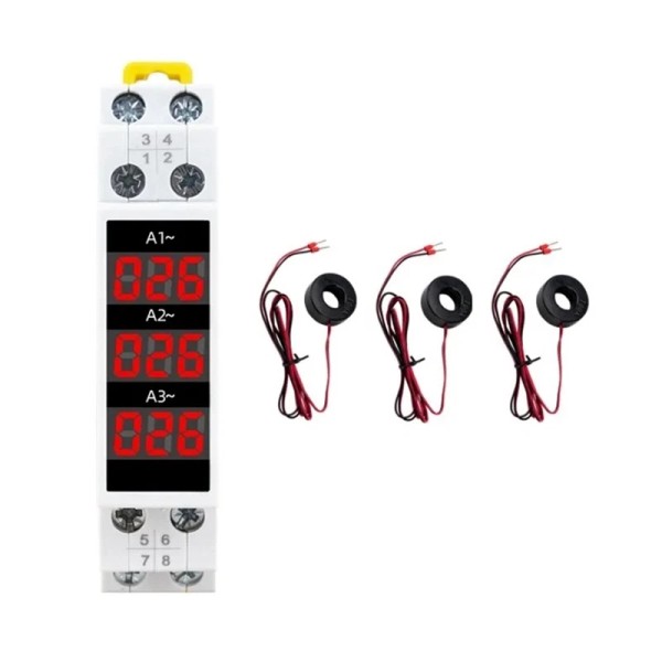 SODIAL Din Rail Mount 3 Phase Ampere Meter Modular Current
