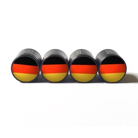 Germany Flag Tire Valve Stem Caps - Black Aluminum - Set of Four