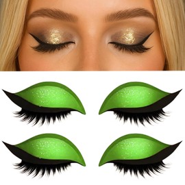 Lazy Eye Shadow Eyelash Patch, 2025 New Eyeshadow Eyelash Stickers,Contains false eyelashes, eye shadow, eyeliner, 3-in-1 Self-Adhesive Reusable, suitable for parties and dances (2Pairs Green)