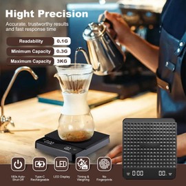 Coffee Scales with Timer, USB Espresso Scales Kitchen Scales with LED Display and Tare Function, 3 kg / 0.1 g High Precision Digital Kitchen Scale, Coffee Scale for Kitchen/Baking/Cooking