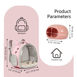 2-Pack Small Animal Backpack Carrier & Ceramic Hamster Hideout for Cooling Summer, Hamster House and Habitat Cool Bed for Other Similar-Size Small Pet Gerbil Rat Chinchilla