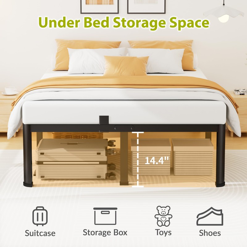 Superay 16 Inch Queen Size Metal Platform Bed Frame with