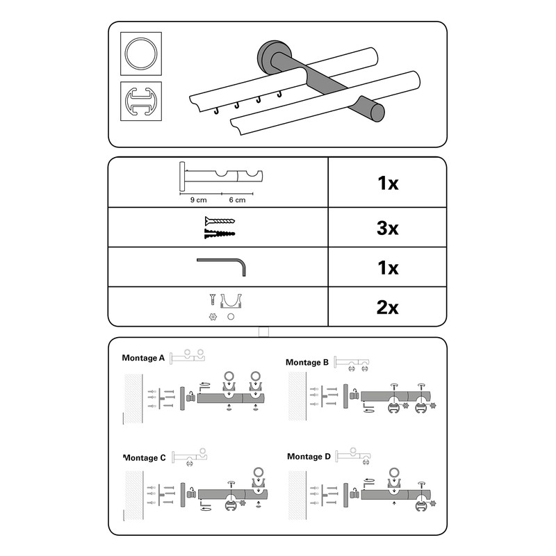 Gardinia Combination support 2 barrel open for diameter 19 mm