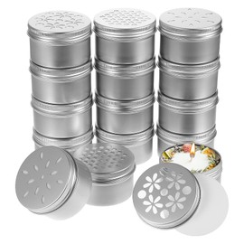 15 Pcs Aluminium Tins, 3 Style 4 Ounce Round Empty Metal Tins with Hollow Lids Refillable Spice Containers for Aromatherapy Air Freshener Candles Travel Storage, 2.8x1.6 inch