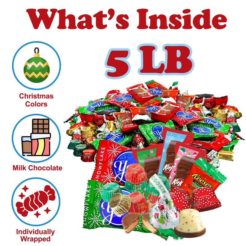 Bulk Christmas Chocolate Mix, 5 Lb Individually Wrapped Holiday Candy,