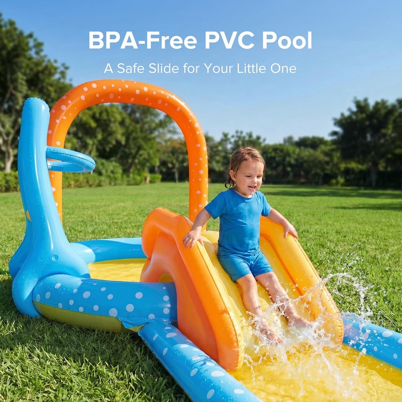 Inflatable Kiddie Pool with Dual Slides, Kids Splash Pool Play