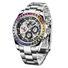 PAGANI DESIGN PD1653 Rainbow Men's Automatic Watches 40mm Stainless Steel Waterproof Skeleton Wrist Watches for Men - Colour: Rainbow Oyster PD1653